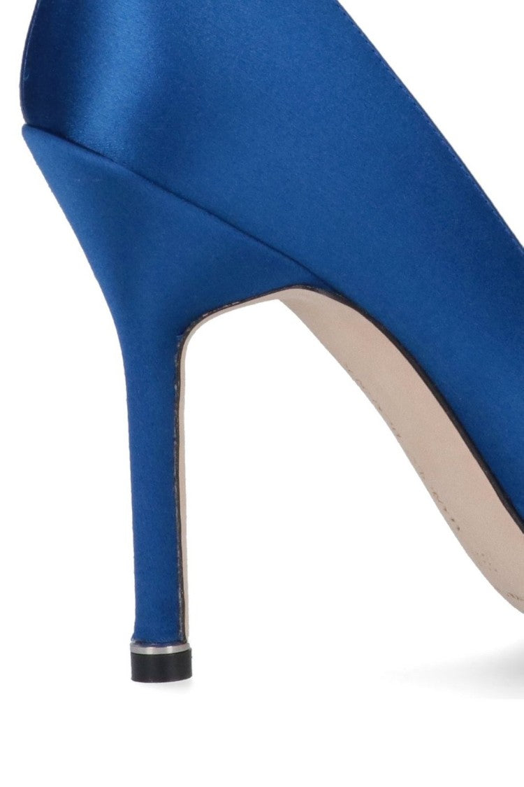 Manolo Blahnik Pointed-Toe Mid-Height Stiletto Pumps With Decorative Embellishment