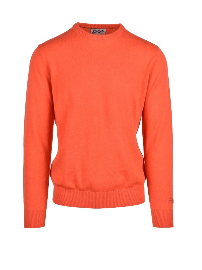 Mc2 Saint Barth Orange Extrafine Merino Wool-Cashmere Crewneck Sweater