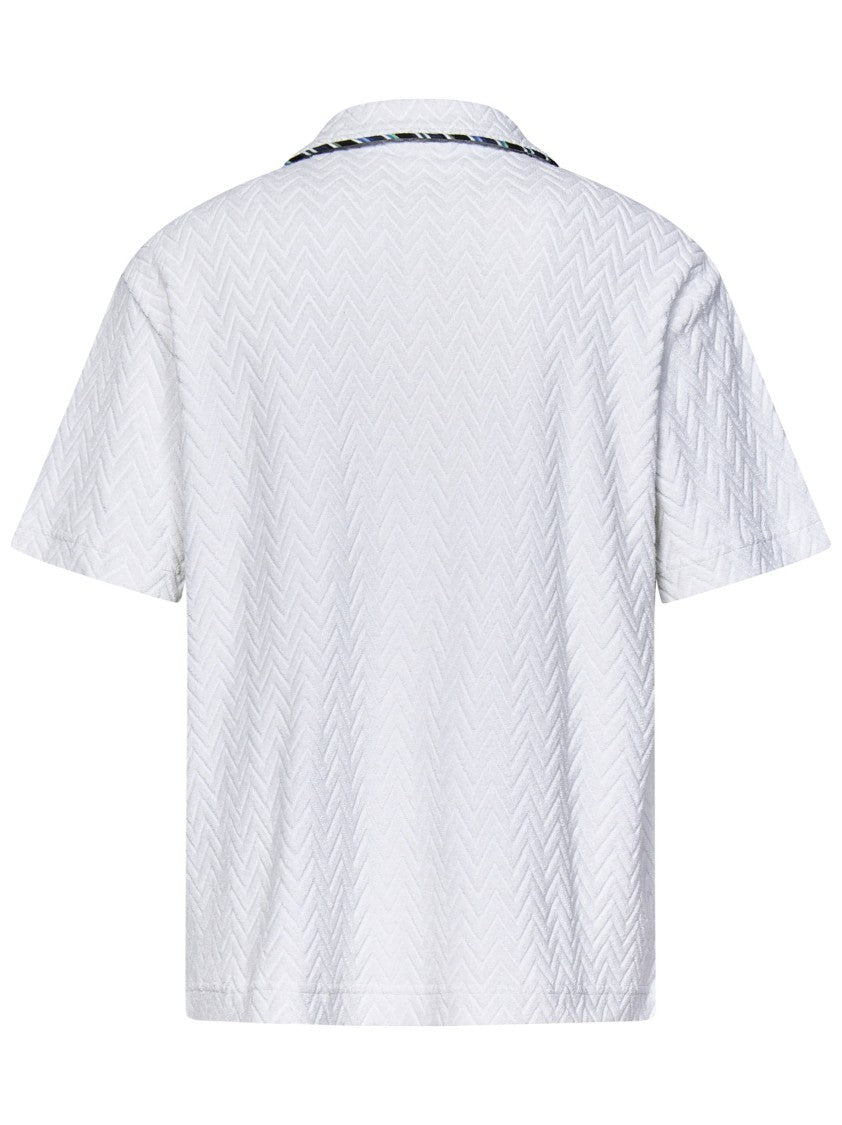Missoni Textured White Cotton Blend Bowling Shirt