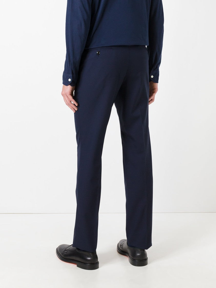 Massimo Piombo Classic Tailored Blue Trousers With Structured Finish