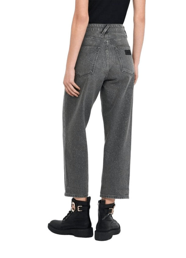 Liu Jo Cropped Grey Glitter Jeans With High Waist