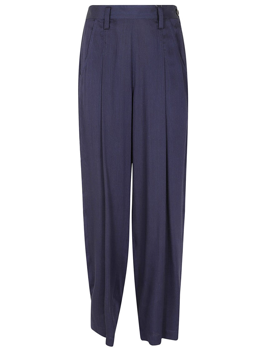 Yohji Yamamoto High-Waisted Blue Trousers With Wide Legs