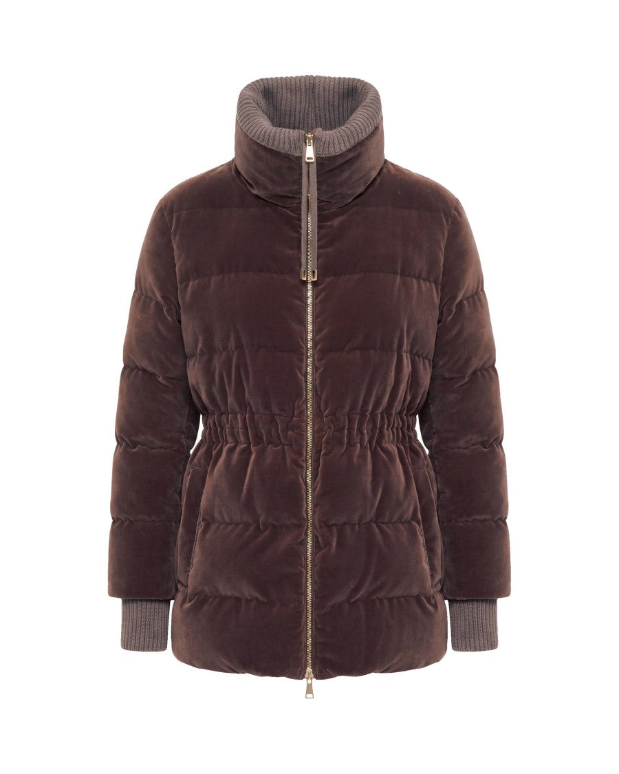 Fabiana Filippi Bark Quilted Gathered Velvet Down Jacket