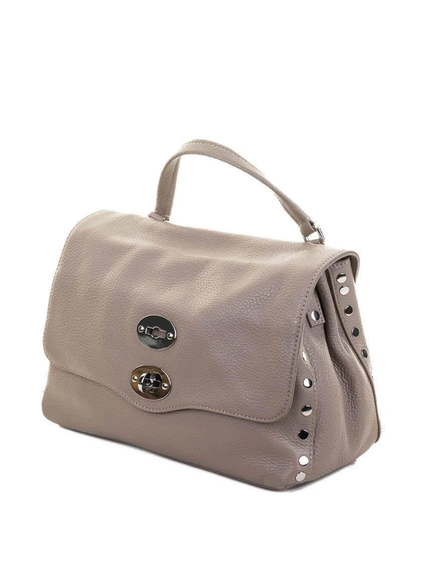 Zanellato Pebbled Leather Handbag With Polished Metal Turn-Lock Closure