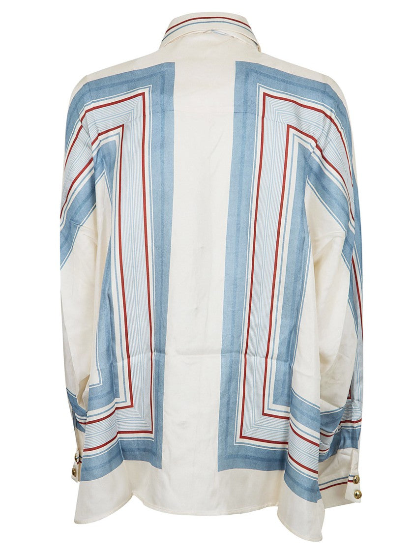 Zimmermann Twisted Romance Silk Shirt With Removable Bow And Geometric Pattern