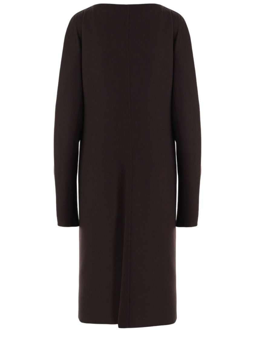 Carven Dark Brown Round Neck Front Zipper Wool Day Dress