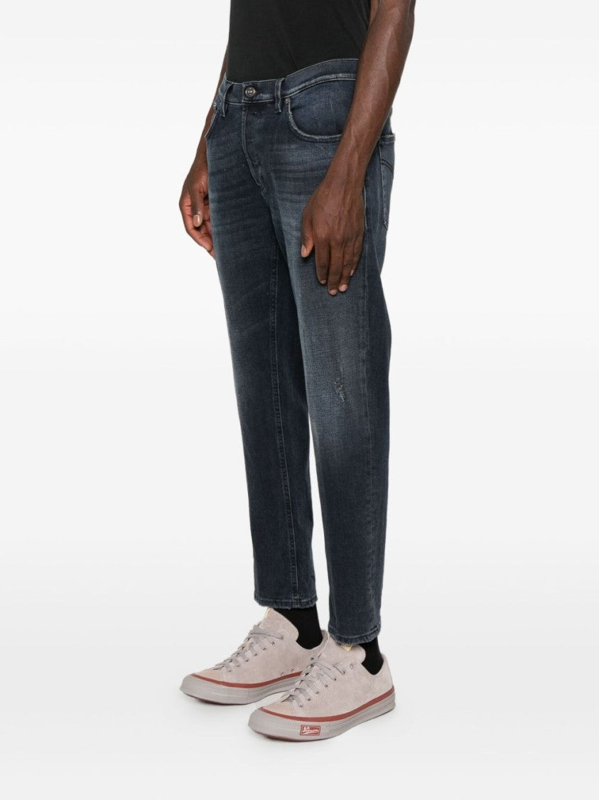Dondup Blue Brighton Distressed Slim Cropped Straight-Leg Jeans