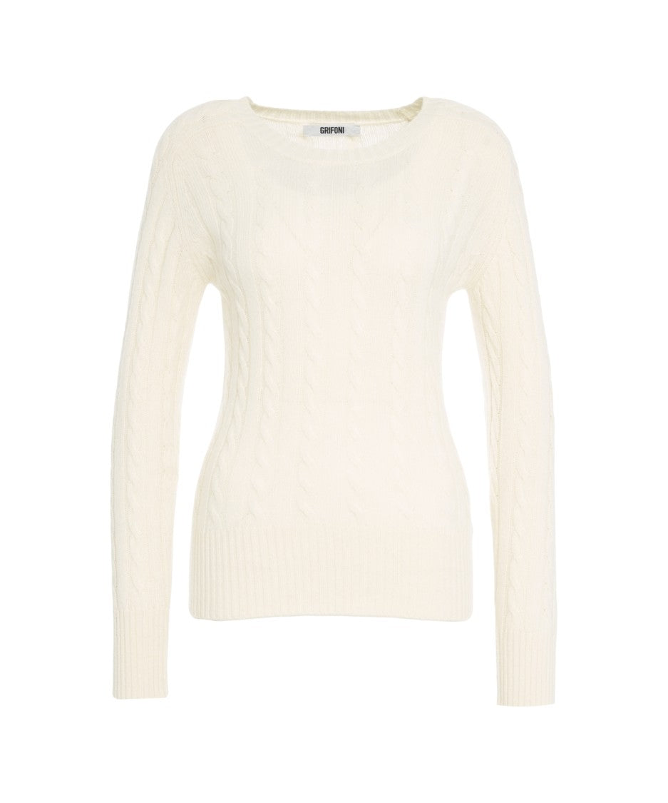 Grifoni Cable Knit Sweater With Round Neckline