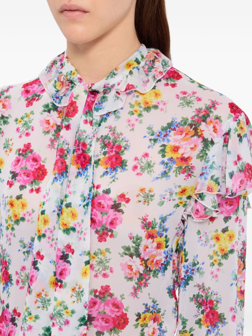 Msgm Multicolor Floral Print Ruffled Cuffs Shirt