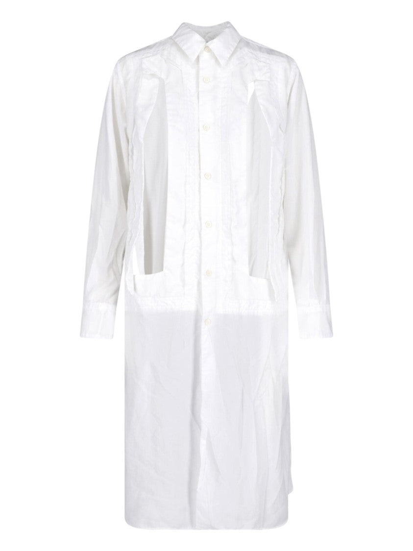 Comme Des Garçons White Pleated Detail Shirt-Style Dress