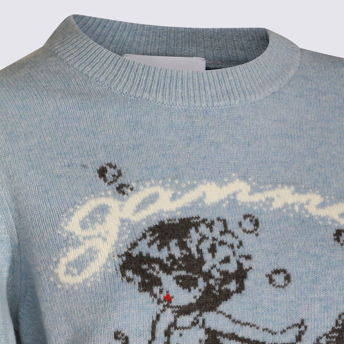 Ganni Light Blue Knit Sweater With Mermaid Graphic Design