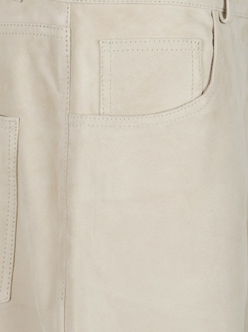 Haikure Short-Length Suede Pants With Straight Cut