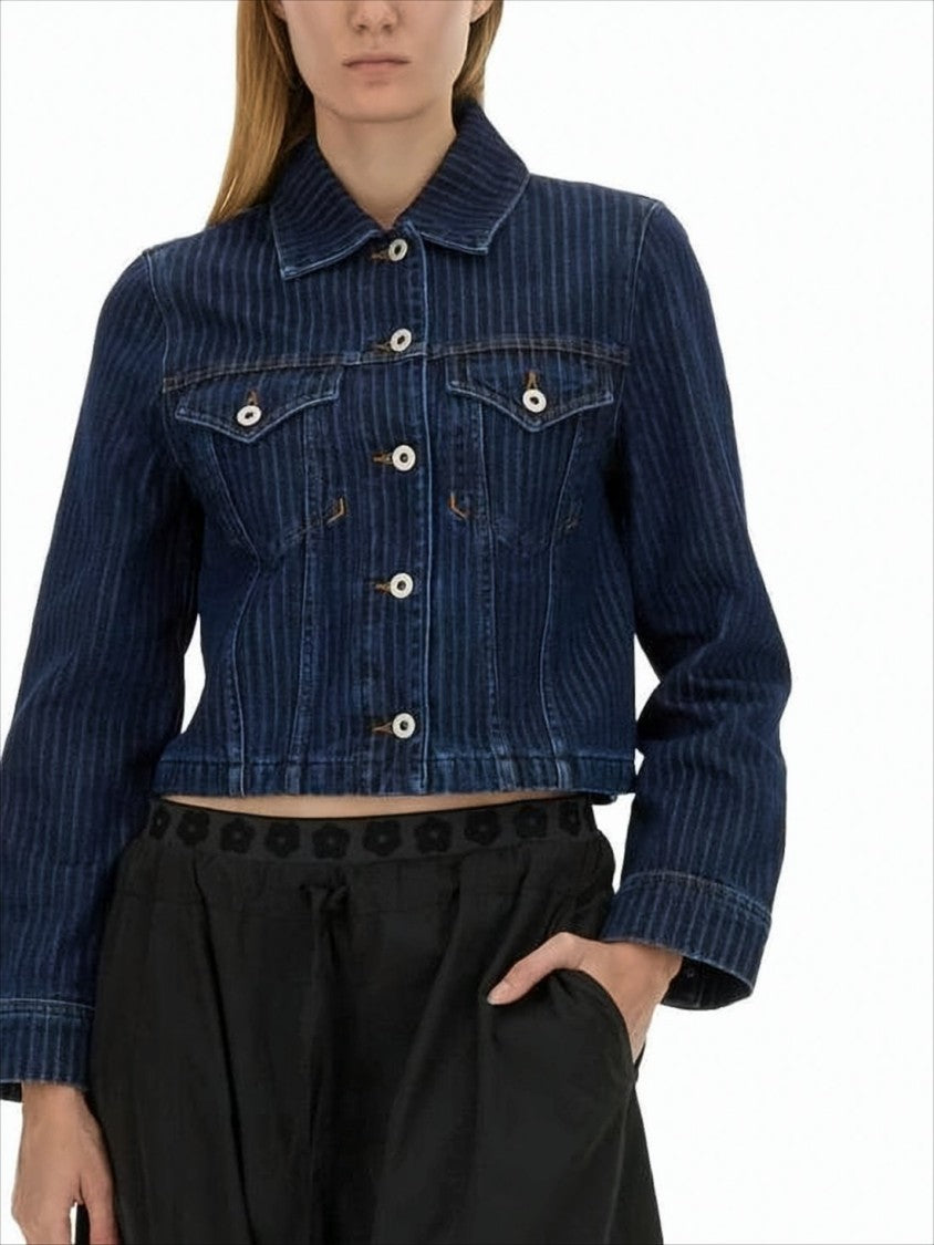 Kenzo Cropped Denim Jacket With Classic Collar And Flap Pockets