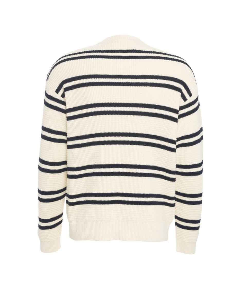 Closed Bold Striped Pullover With Ribbed Cuffs And Hem