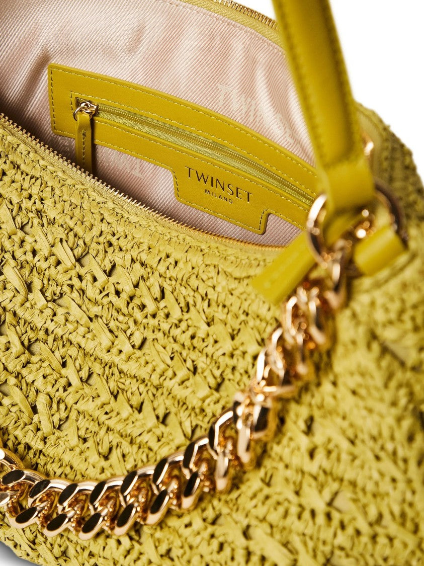 Twin-Set Green Textured Woven Shoulder Bag