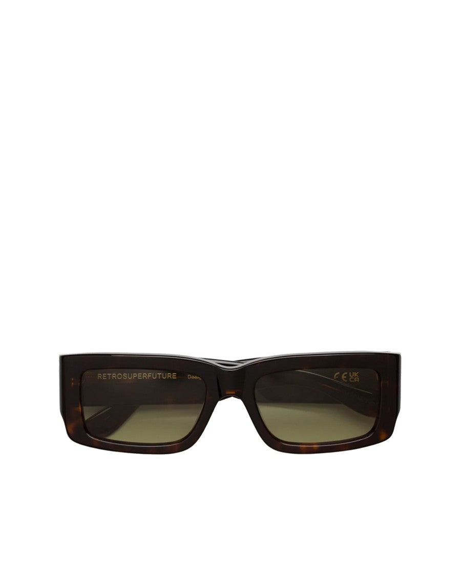 Retrosuperfuture Rectangular Tortoiseshell Frame Sunglasses With Green Lenses