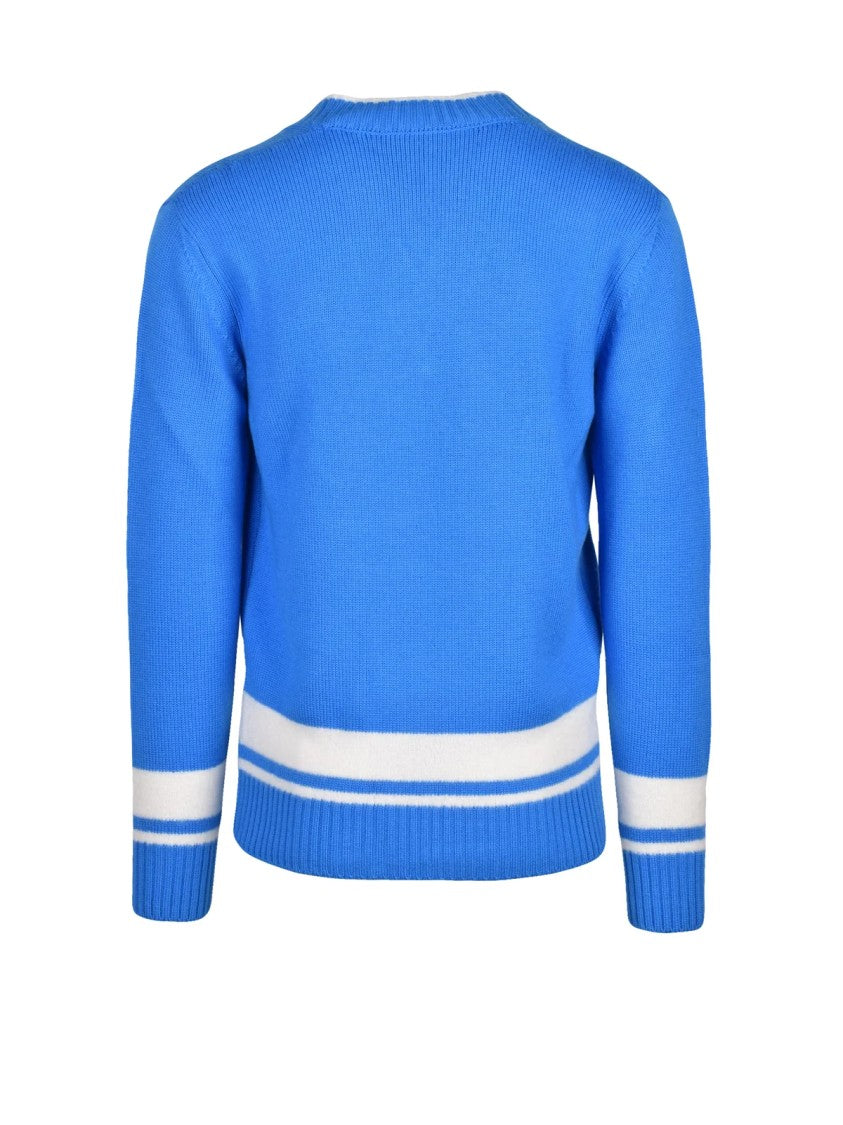 Kangra Light Blue V-Neck Sweater With White Stripe Accents