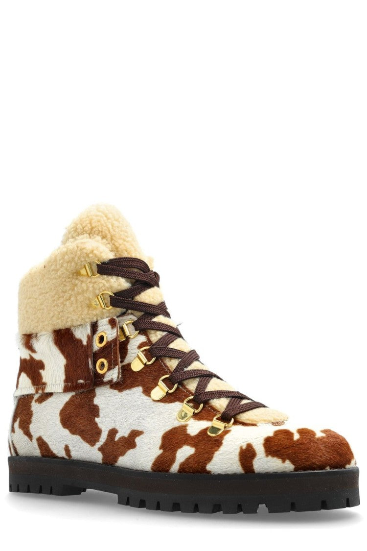 Odissi Calfskin And Wool Boots With Gold Eyelets