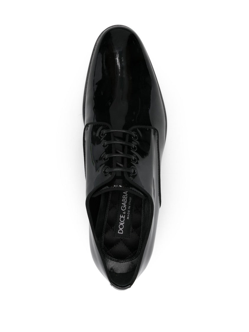 Dolce & Gabbana Polished Lacquered Leather Gros-Grain Derby Shoes