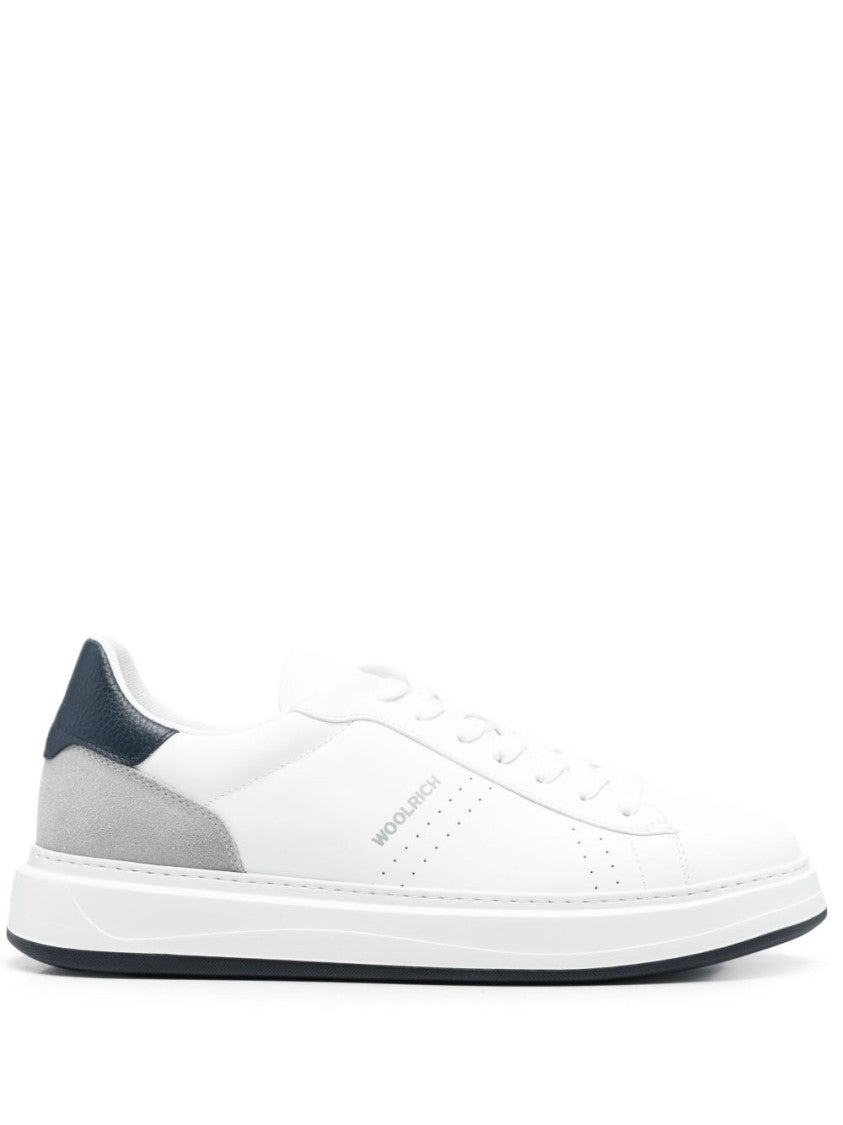Woolrich White Front Lace-Up Sneakers With Perforated Toebox