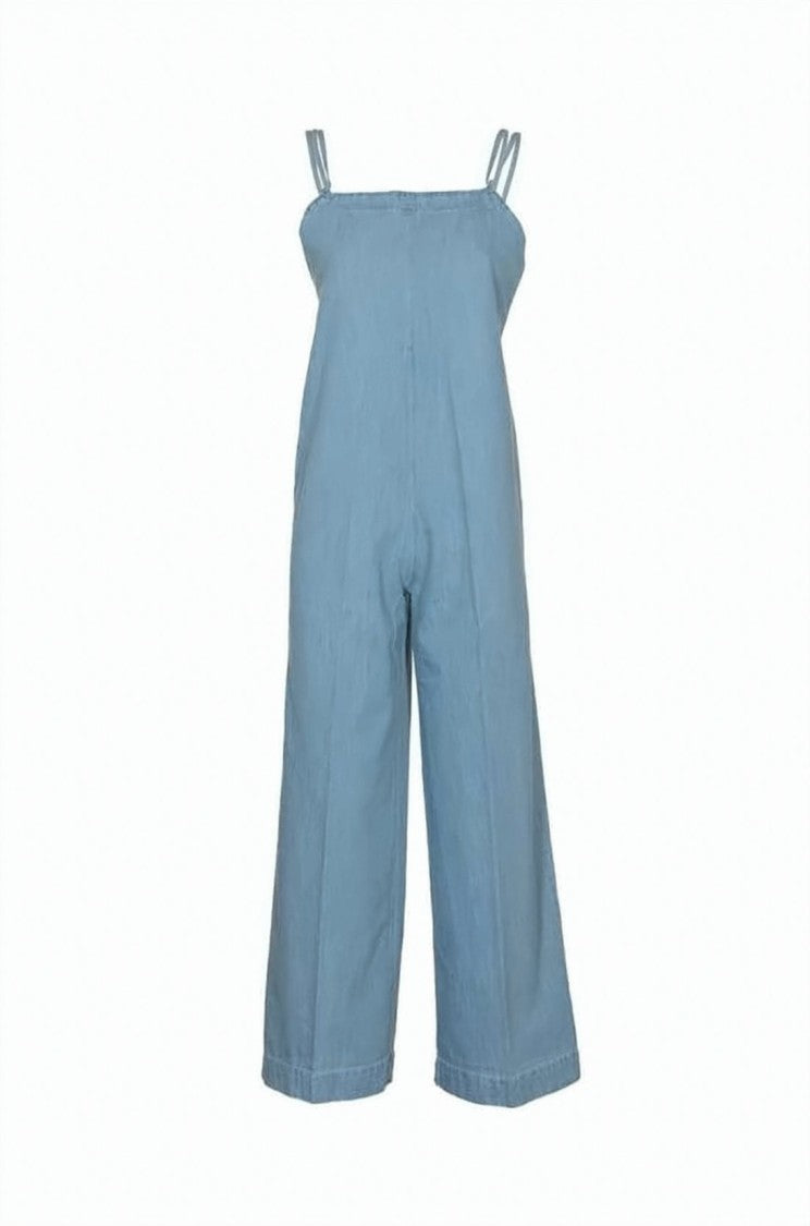 A.P.C. Light Blue Denim Jumpsuit With Wide-Leg Design
