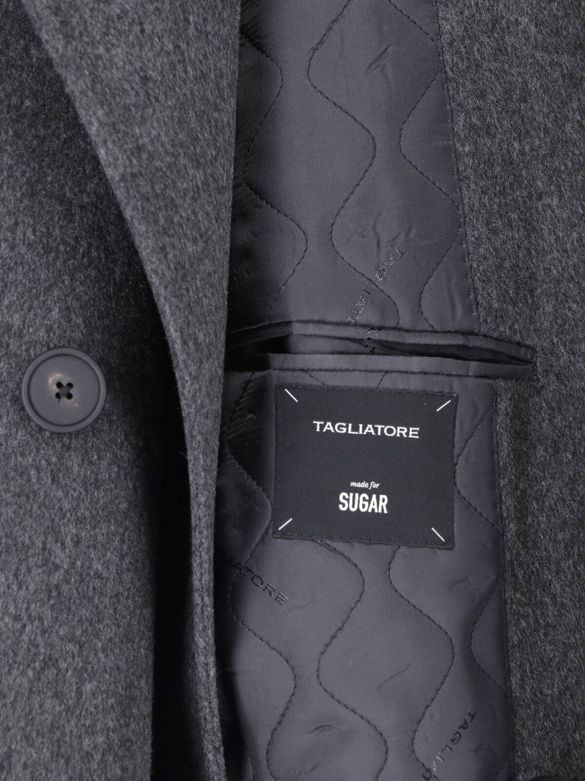 Tagliatore Grey Virgin Wool Peak Lapel Coat