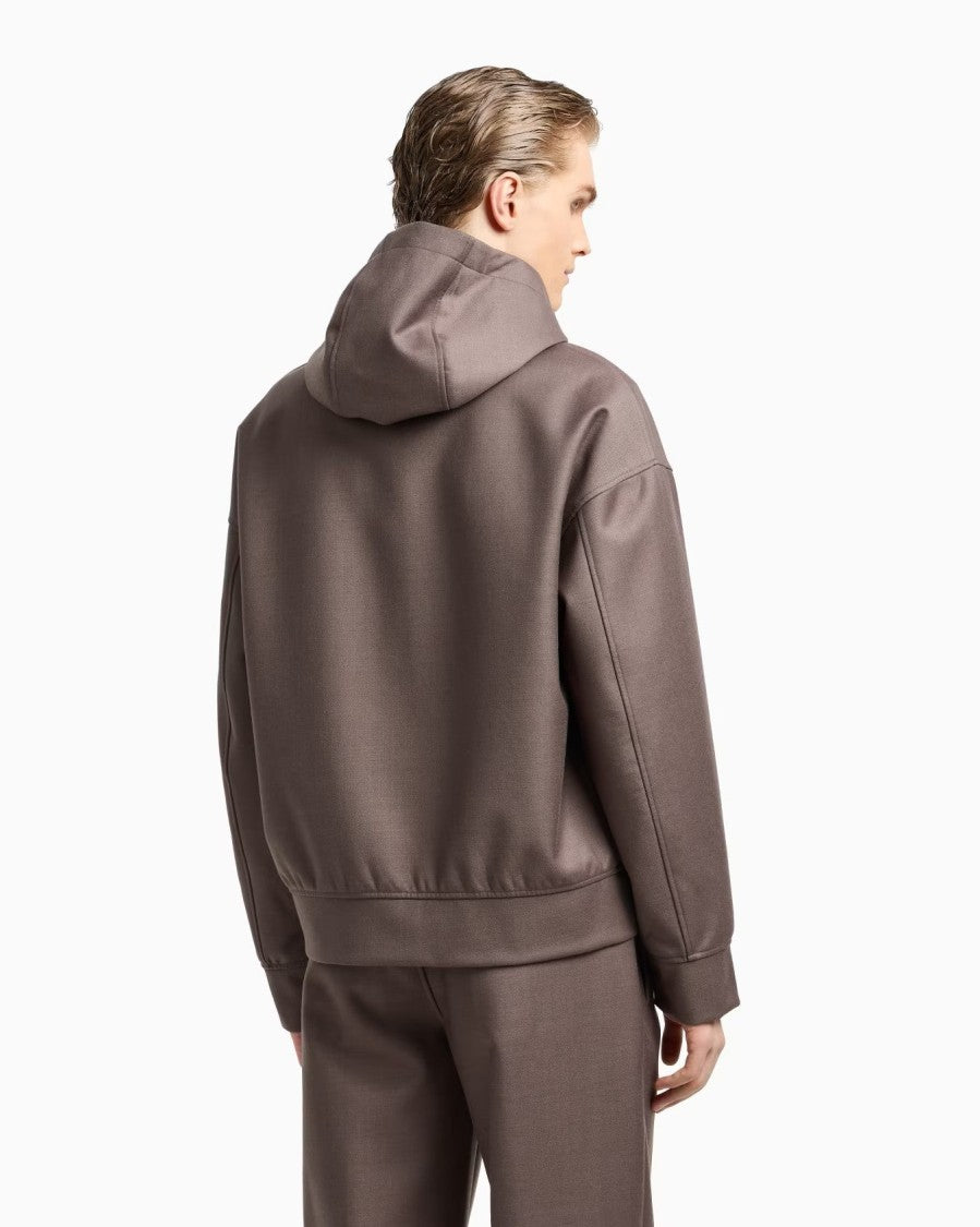 Emporio Armani Lightweight Wool Blend Sweatshirt With Drawstring Hood