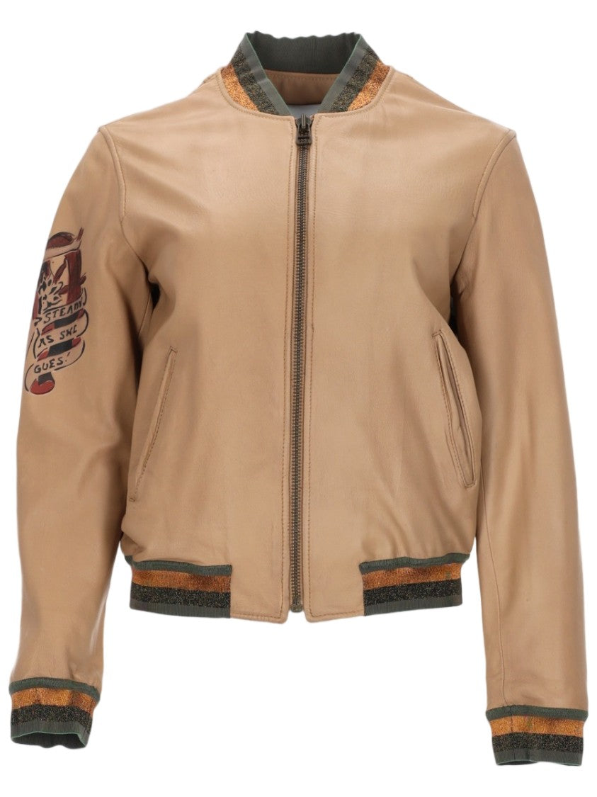 Mr & Mrs Italy Cropped Leather Jacket With Colorful Graphic Patches
