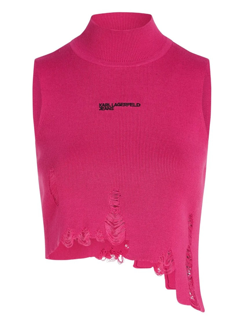 Karl Lagerfeld Sleeveless Crop Top With High Neckline
