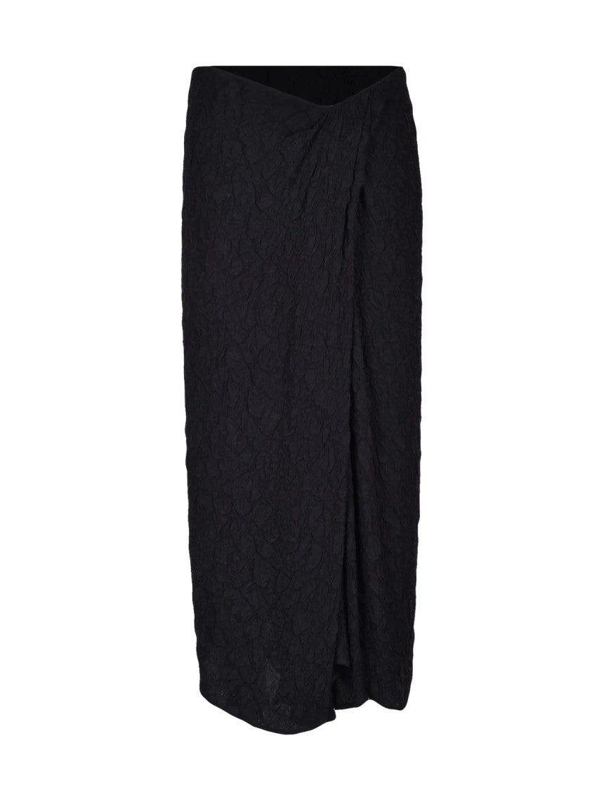 Dries Van Noten Black Seersucker Floral Viscose-Silk Midi Skirt
