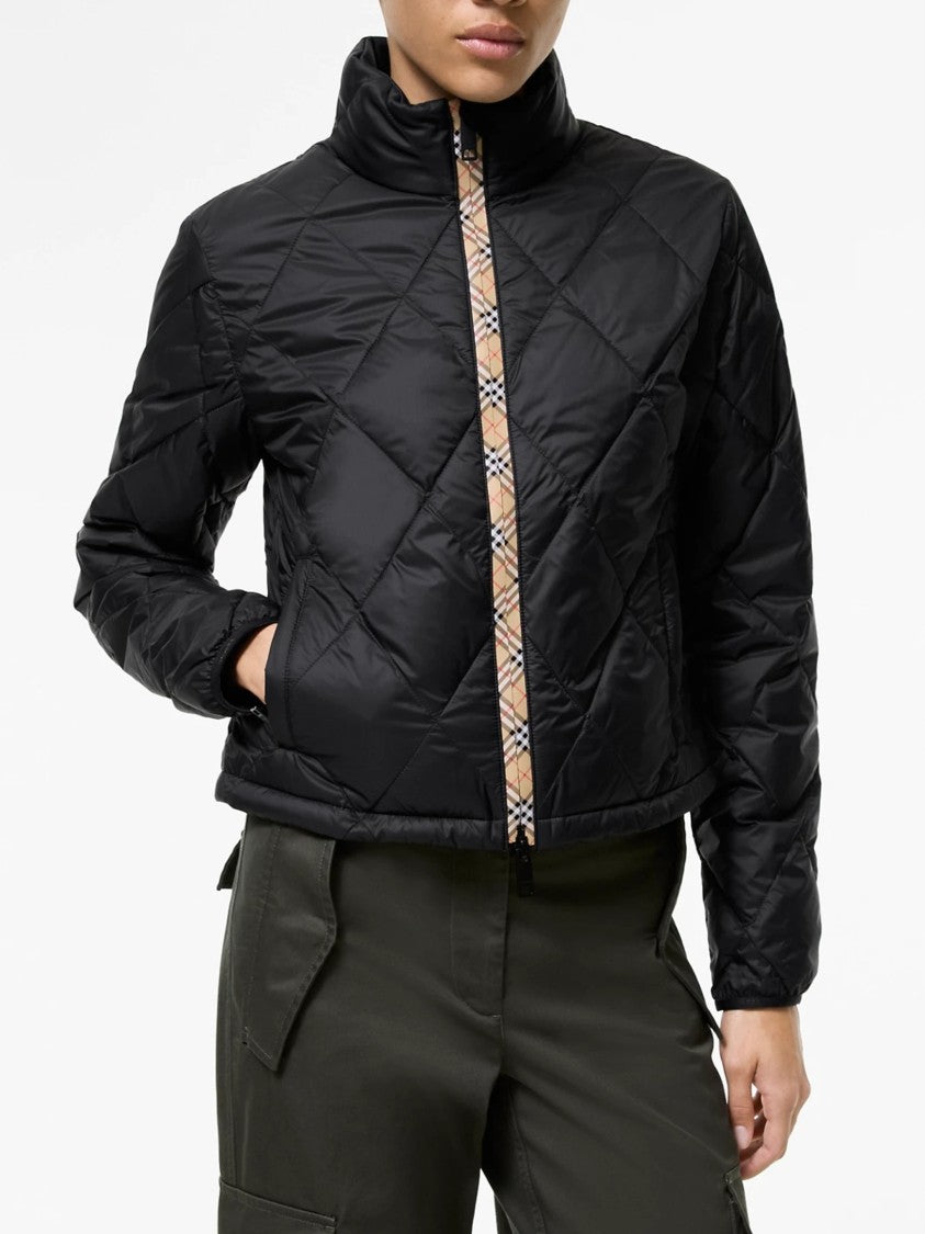 Burberry Cropped Quilted Check-Trim Down Jacket