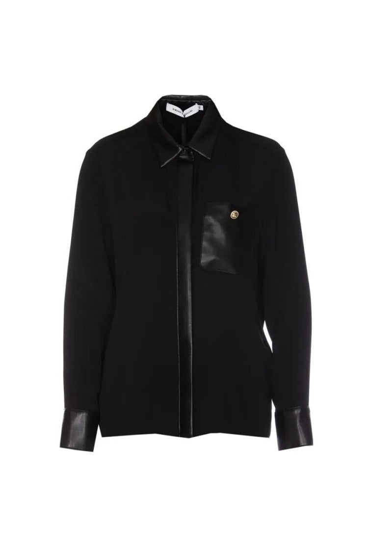 Simona Corsellini Sleek Black Shirt Glossy Leather Accents
