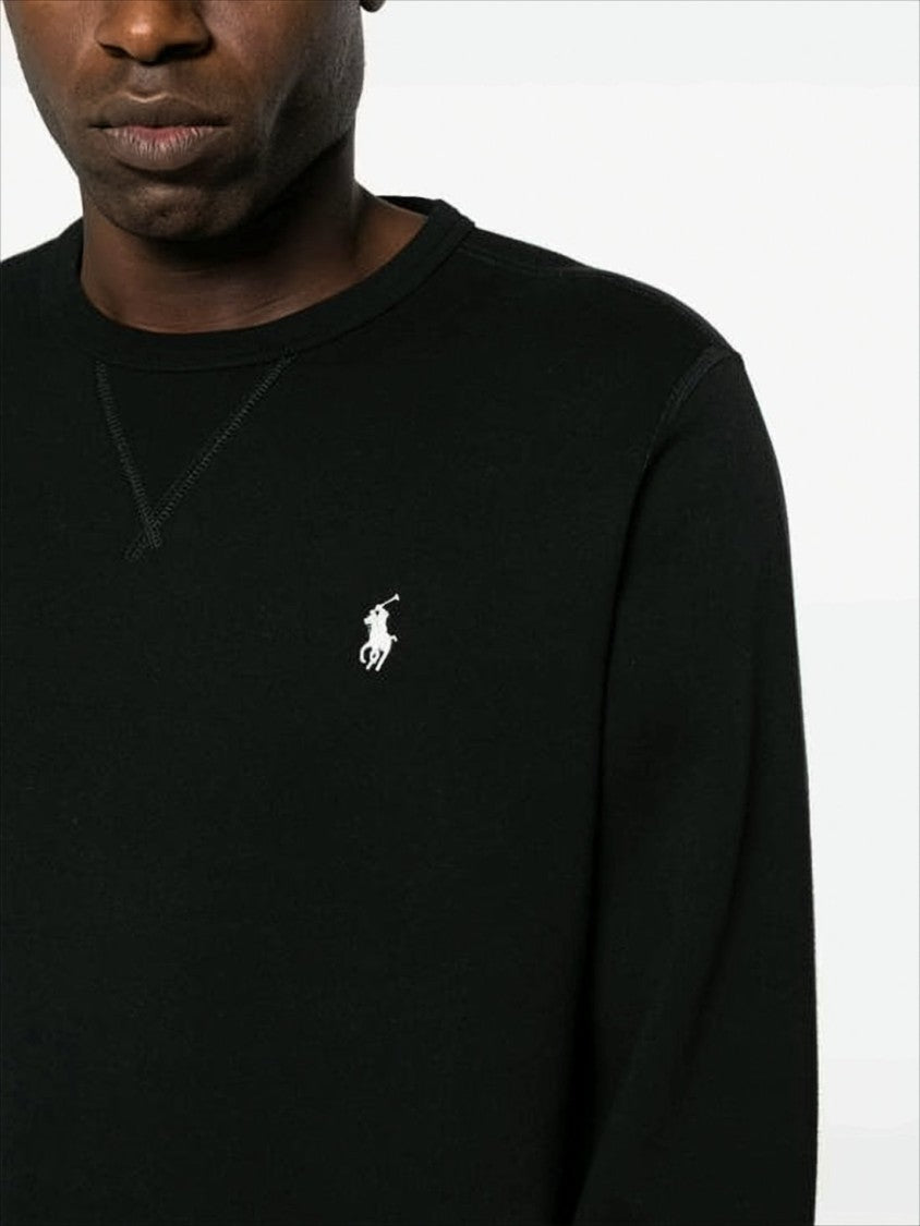 Polo Ralph Lauren Black Crewneck Sweater With Embroidered Logo And Ribbed Hem