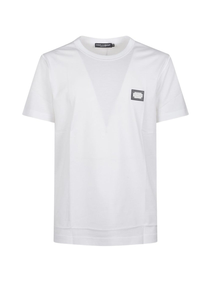 Dolce & Gabbana Black Minimalist Metallic Plaque T-Shirt