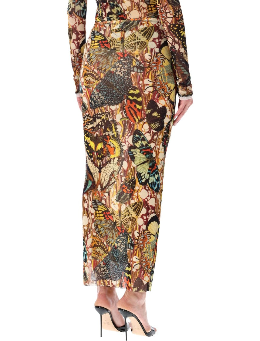 Jean Paul Gaultier Butterfly Print Tulle Long Skirt
