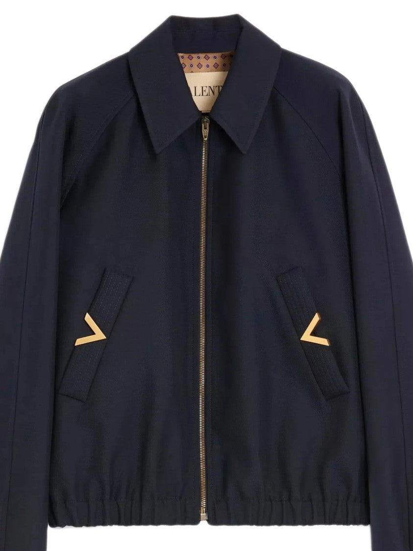 Valentino Dark Navy Polyester Classic Collar Jacket