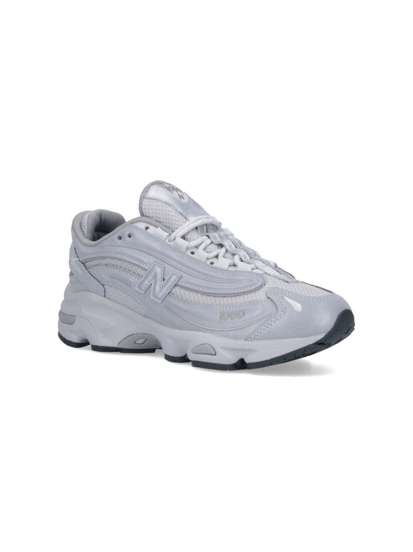 New Balance Round Toe Grey Mesh Sneakers With Textured Rubber Sole