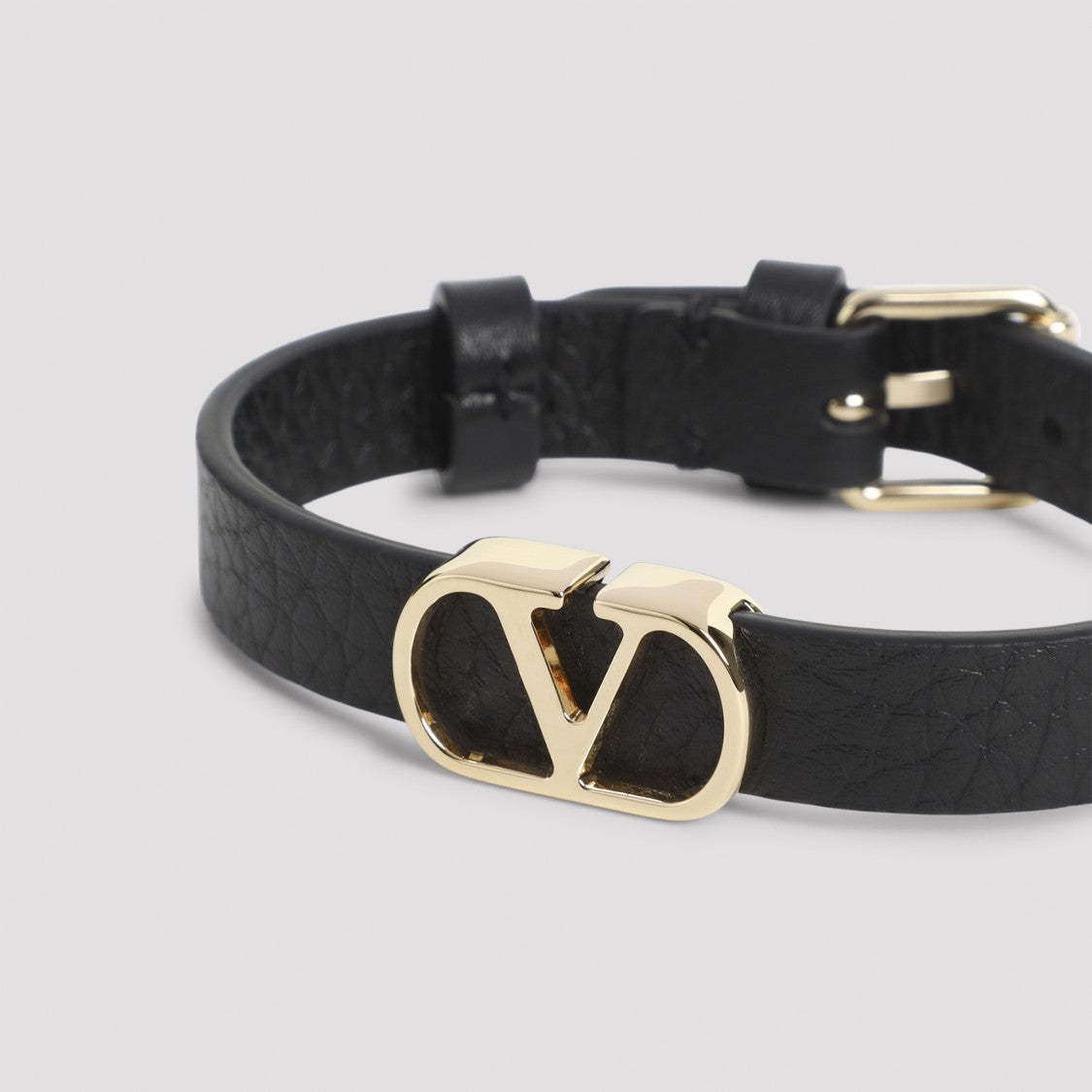 Valentino Garavani Textured Leather Bracelet With Polished Metallic Logo Buckle