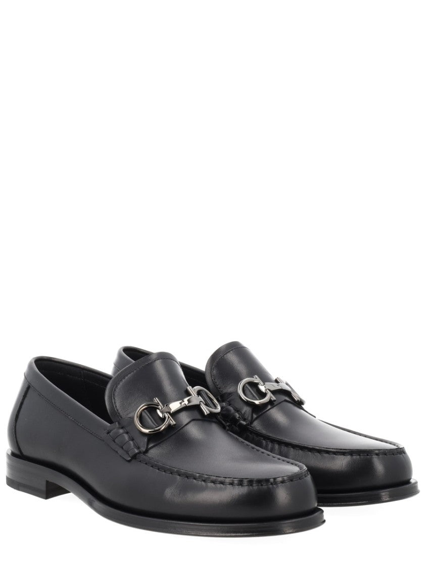 Ferragamo Black Gancini Smooth Calf Leather Loafers