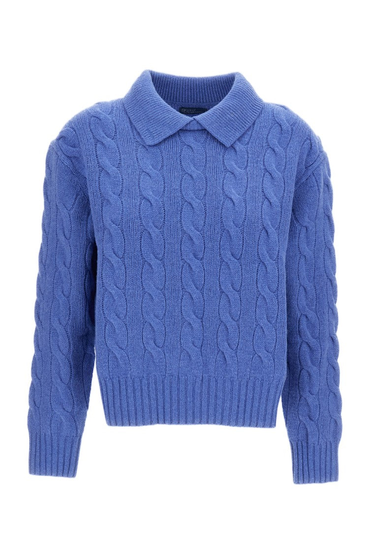 Polo Ralph Lauren Light Blue Wool Cable-Knit Polo Sweater