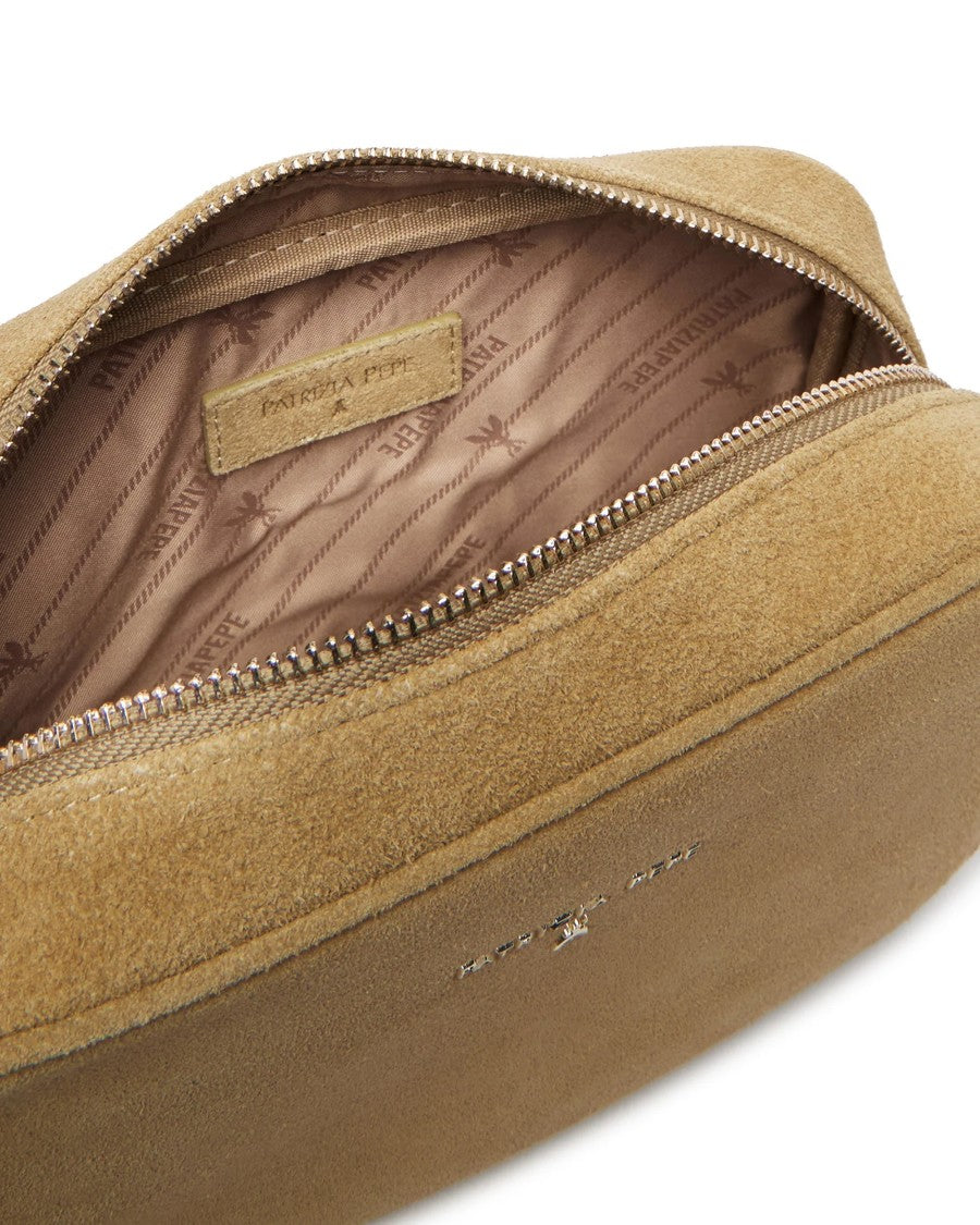 Patrizia Pepe Suede Crossbody Bag In Sand Beige