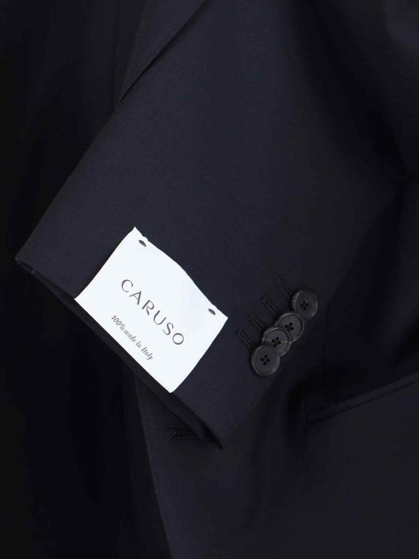 Caruso Single-Breasted Blue Wool Suit, Dark Shade