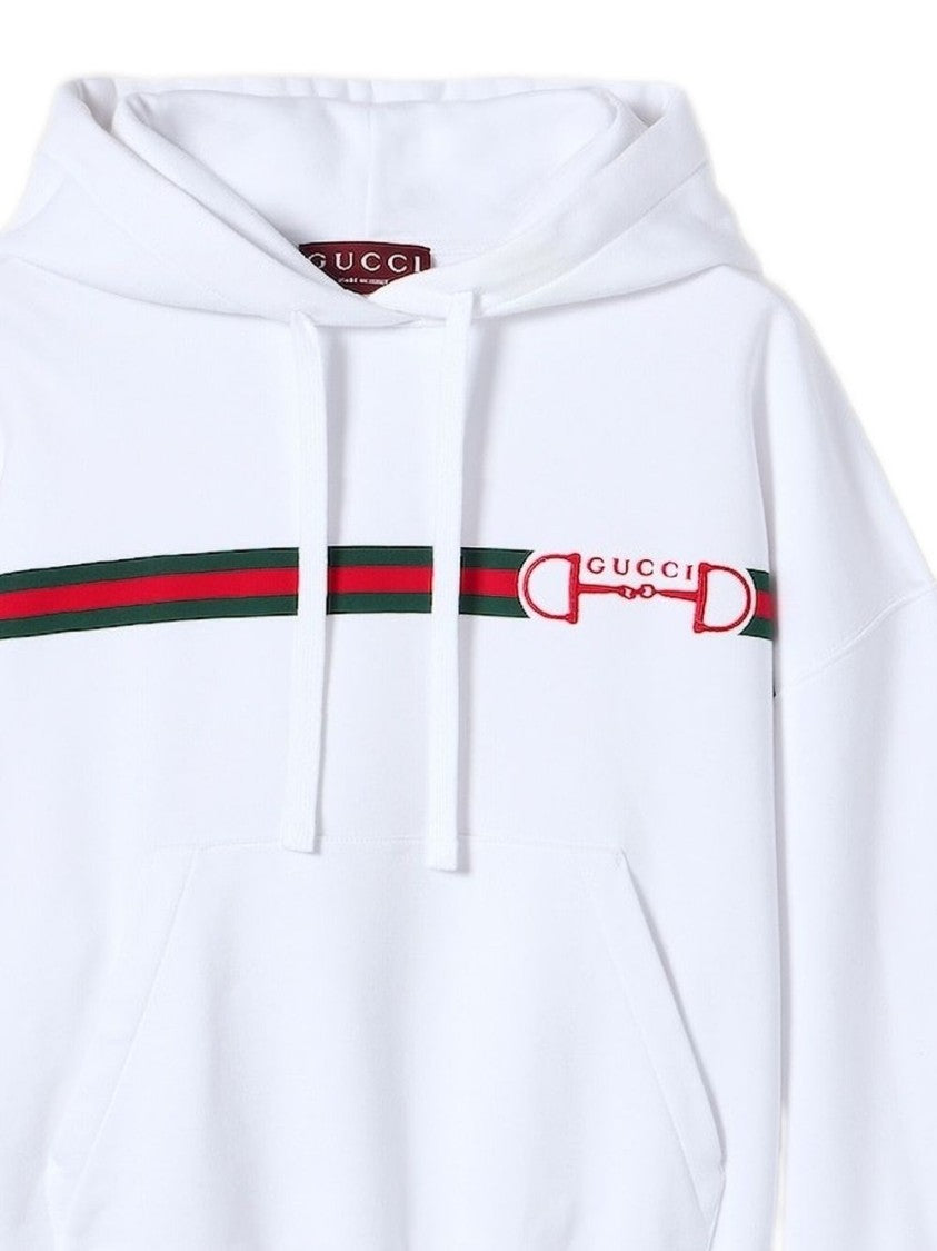 Gucci White Cotton Jersey Horsebit Hoodie Sweatshirt
