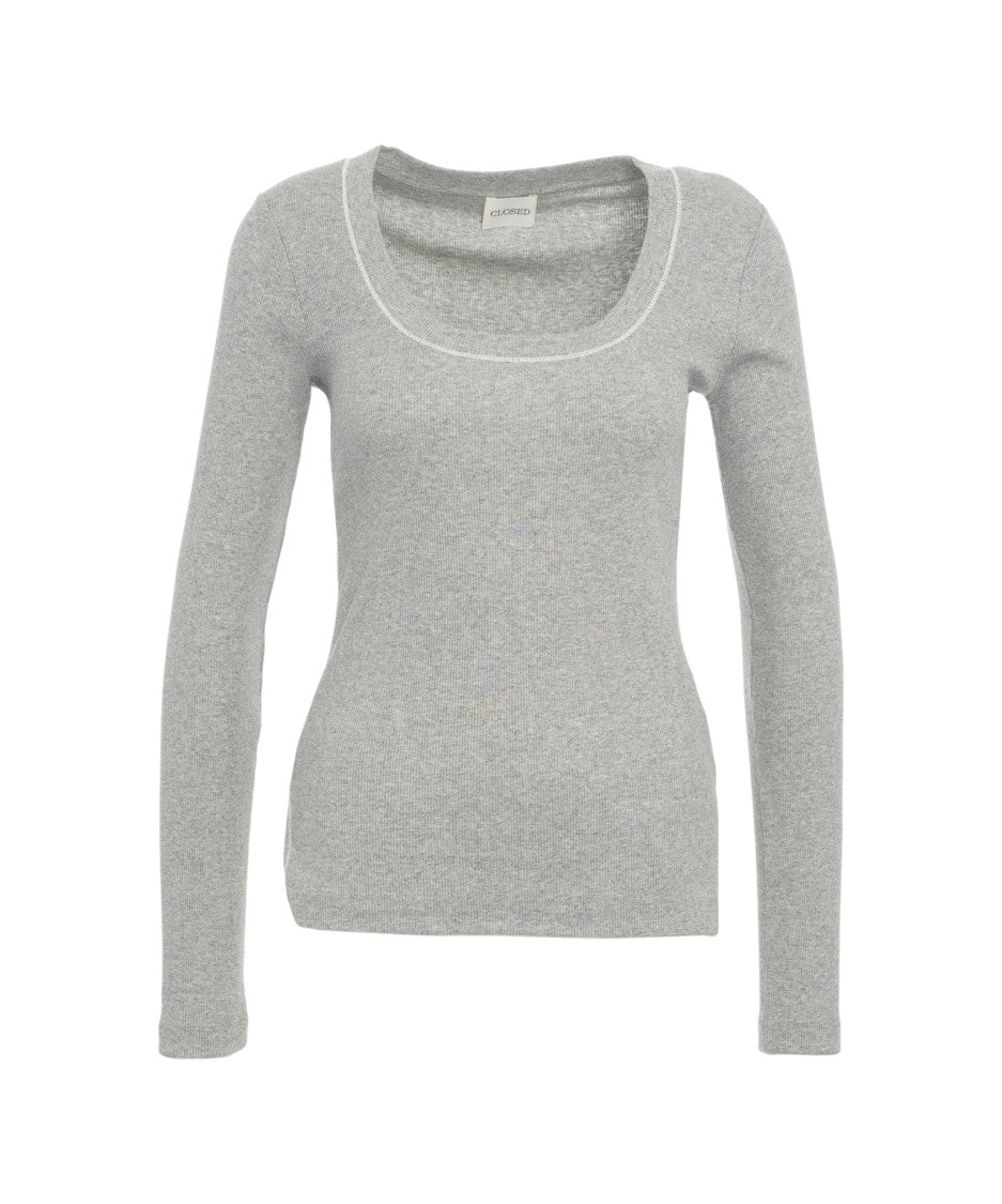 Closed Ribbed Long-Sleeve T-Shirt With Contrast Trim