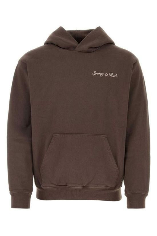 Sporty And Rich Cropped Brown Sweatshirt With Relaxed Fit And Script Logo