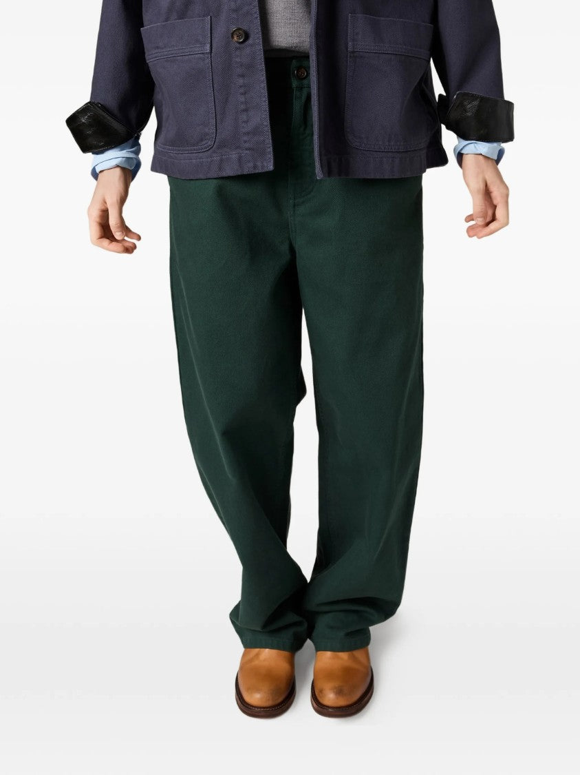 Miu Miu Deep Green Wide-Leg Relaxed Cotton Pants