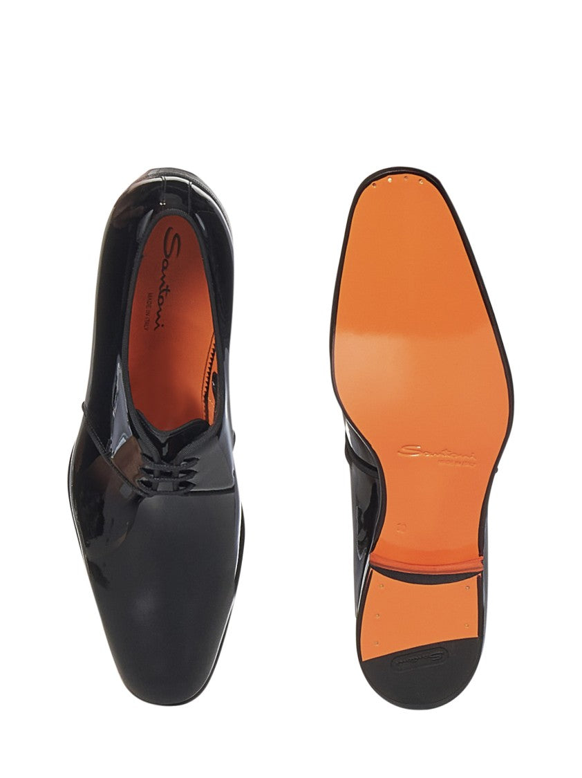 Santoni Black Patent Leather Derby Shoes
