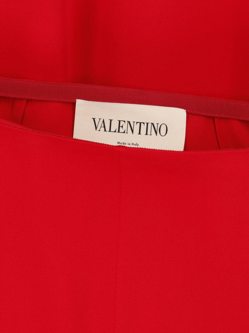 Valentino Side Zip Front Slit Red Silk Midi Skirt