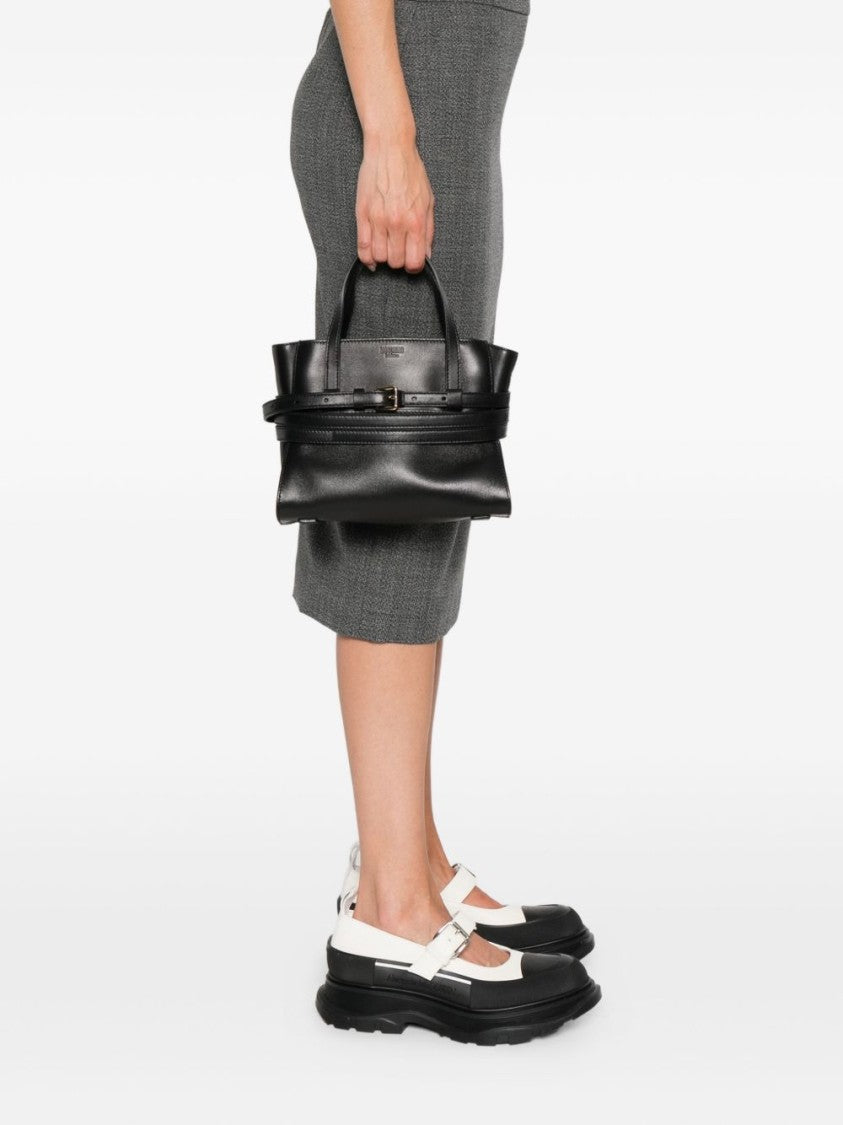 Moschino Black Structured Buckle Folded Detail Bag