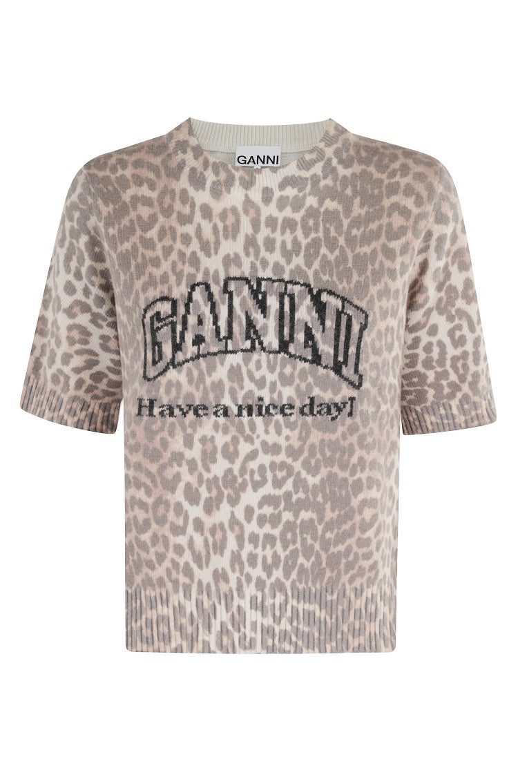 Ganni Leopard Pattern Graphic Leopard Knit Top